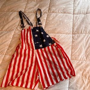 American Flag Overall Shorts. I’m 5’10” and they are too short for me
